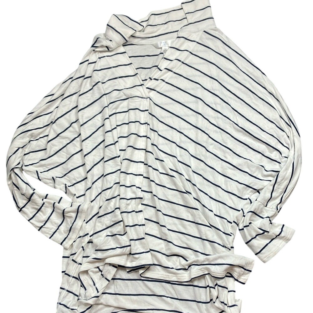 Striped Open Front Cardigan, White & Blue, Long Sleeve SIZE LARGE